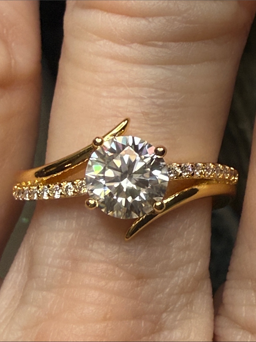18k Gold over 925 Sterling Silver GRA CERTIFIED Moissanite Diamond ring NEW